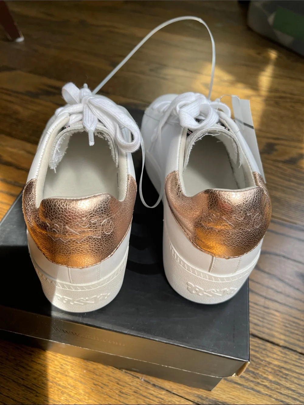 Ash White Sneakers with Rose Gold Heel - SIZE 7